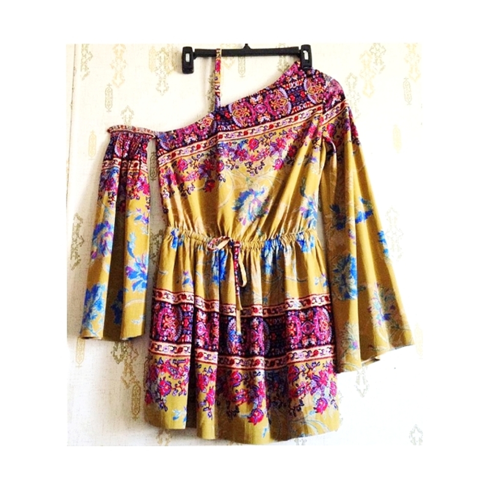 FREE PEOPLE Modern Nomad off-shoulder flared sleeves mini dress